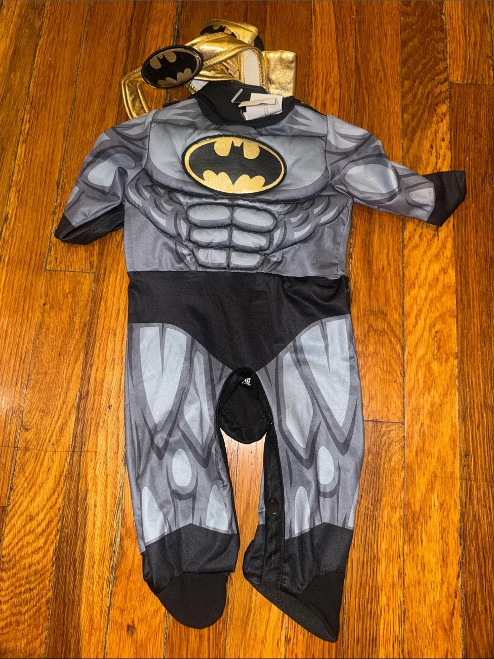 Baby Batman Gray and Gold Costume with Hooded Cowl 0-6 months